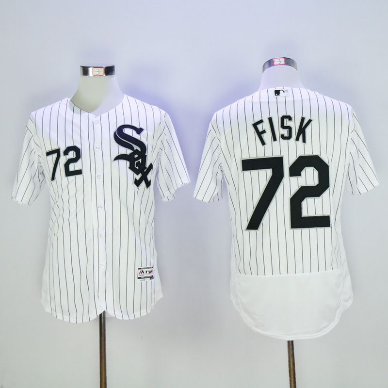 Men Chicago White Sox #72 Fisk White Throwback Elite MLB Jerseys